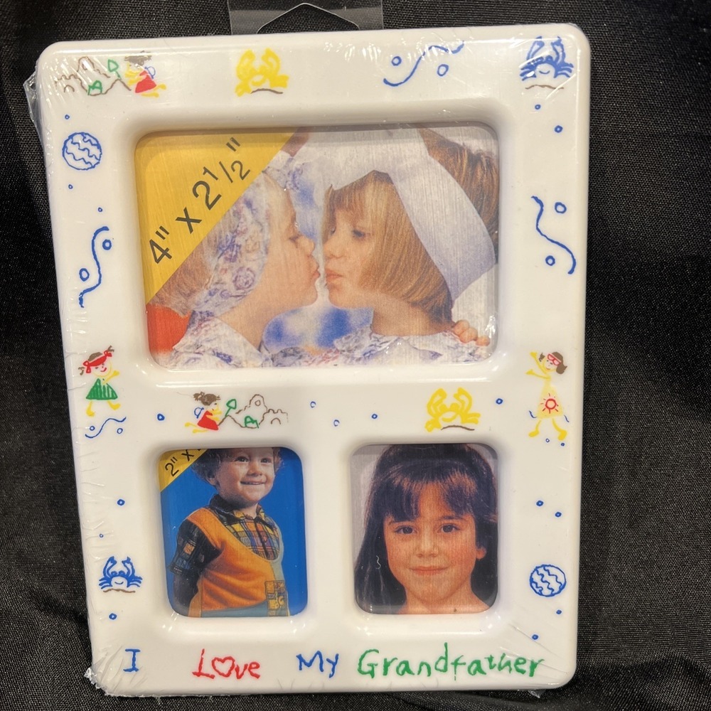 New Retro VTG 90s I Love My Grandfather Ceramic Picture Frame Kid Grandpa Sealed